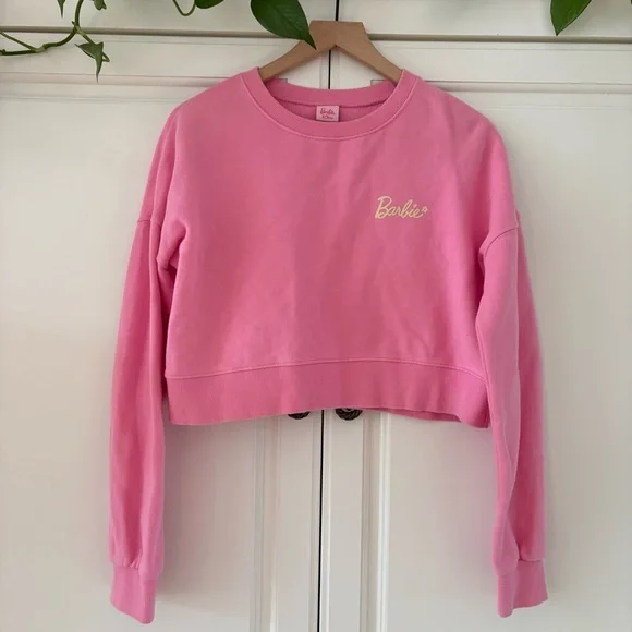 Chuu x Barbie Small Mattel Korean Pink Flower Power Cropped Sweatshirt - Picture 1 of 5